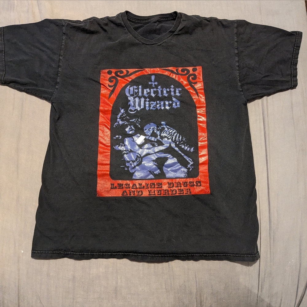 Large Black, Red, and Purple Electric Wizard Legalise Drugs and Murder Tee
